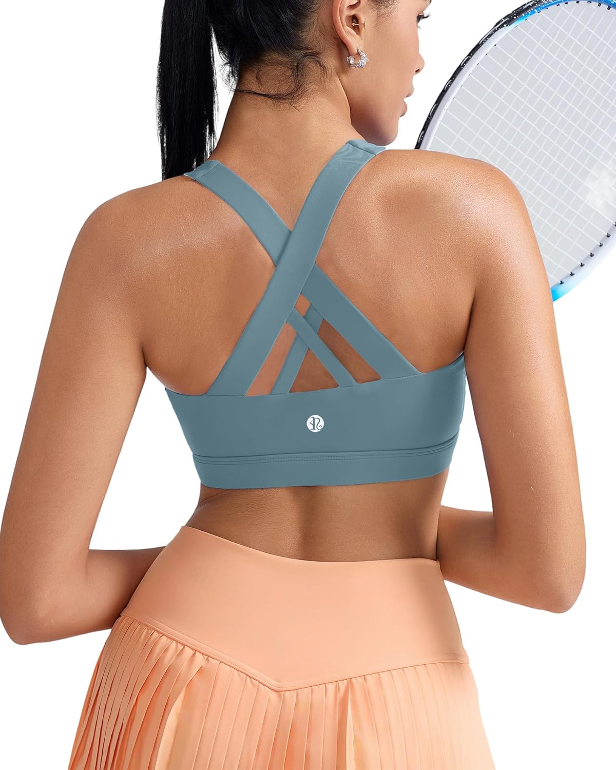 RUNNING GIRL Sports Bra for Women, Criss-Cross Back Padded Strappy Sports Bras Medium Support Yoga Bra with Removable Cups