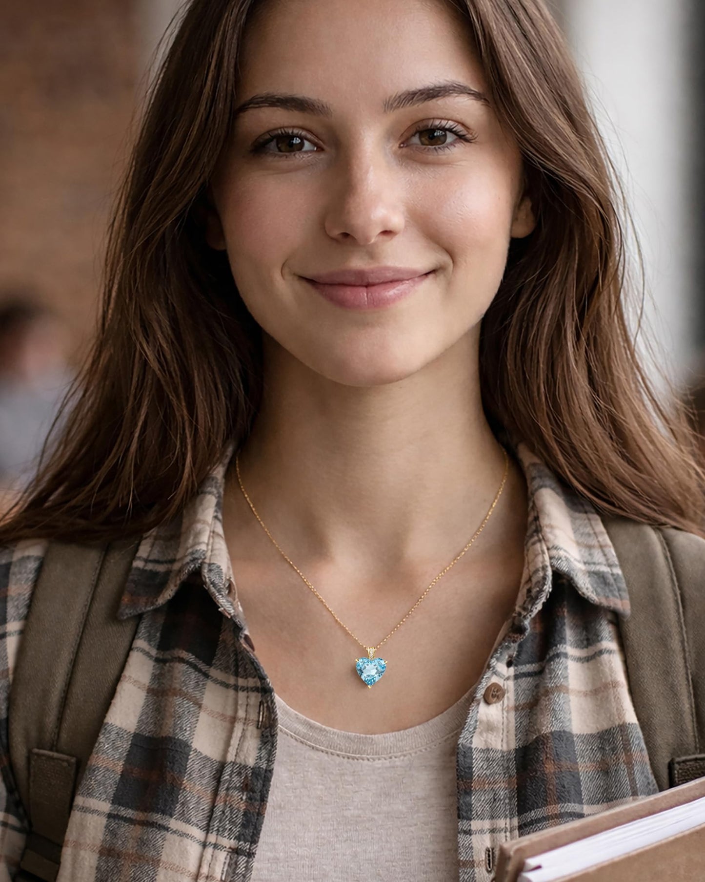 MIDDLUX Gold Heart Necklace, Charm Necklace, March Birthstone Jewelry, Aquamarine Necklace, March Birthday Gifts for Women, Birthstone Necklaces