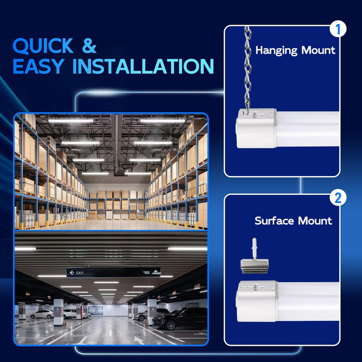 hykolity 6 Pack 4FT Linkable LED Shop Light for Garage, 6500lm, 4FT 60W Utility Light Fixture, 5000K Daylight LED Workbench Light with Plug, Hanging or Surface Mount, White - ETL