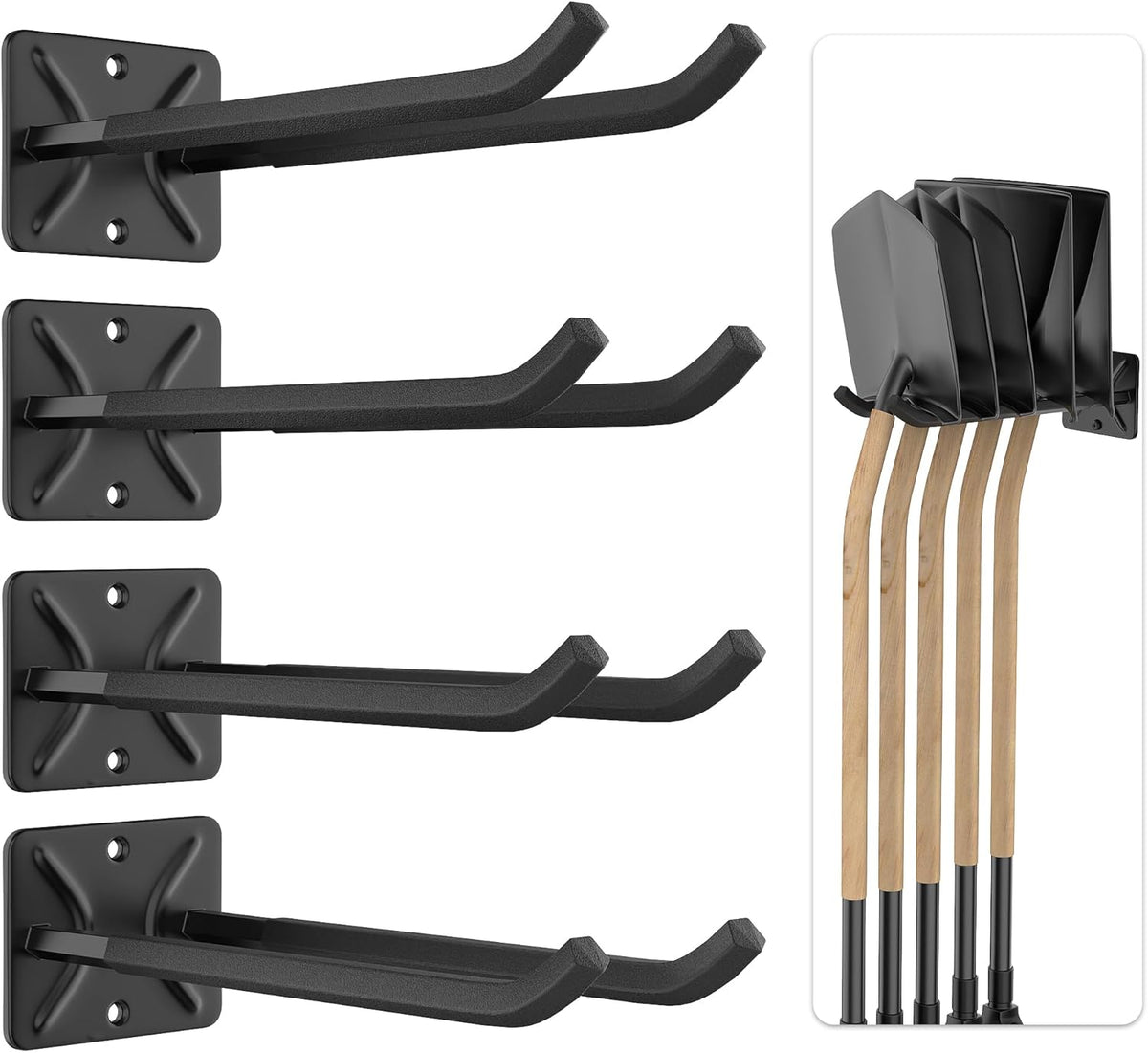 Ultrawall Garage Storage Hooks, Heavy Duty Steel Tool Organizer, 12.4 Inch Wall Mount Hangers Racks for Car Tires, Ladders, Chairs, Ropes and Garden Tools, 4 Pack