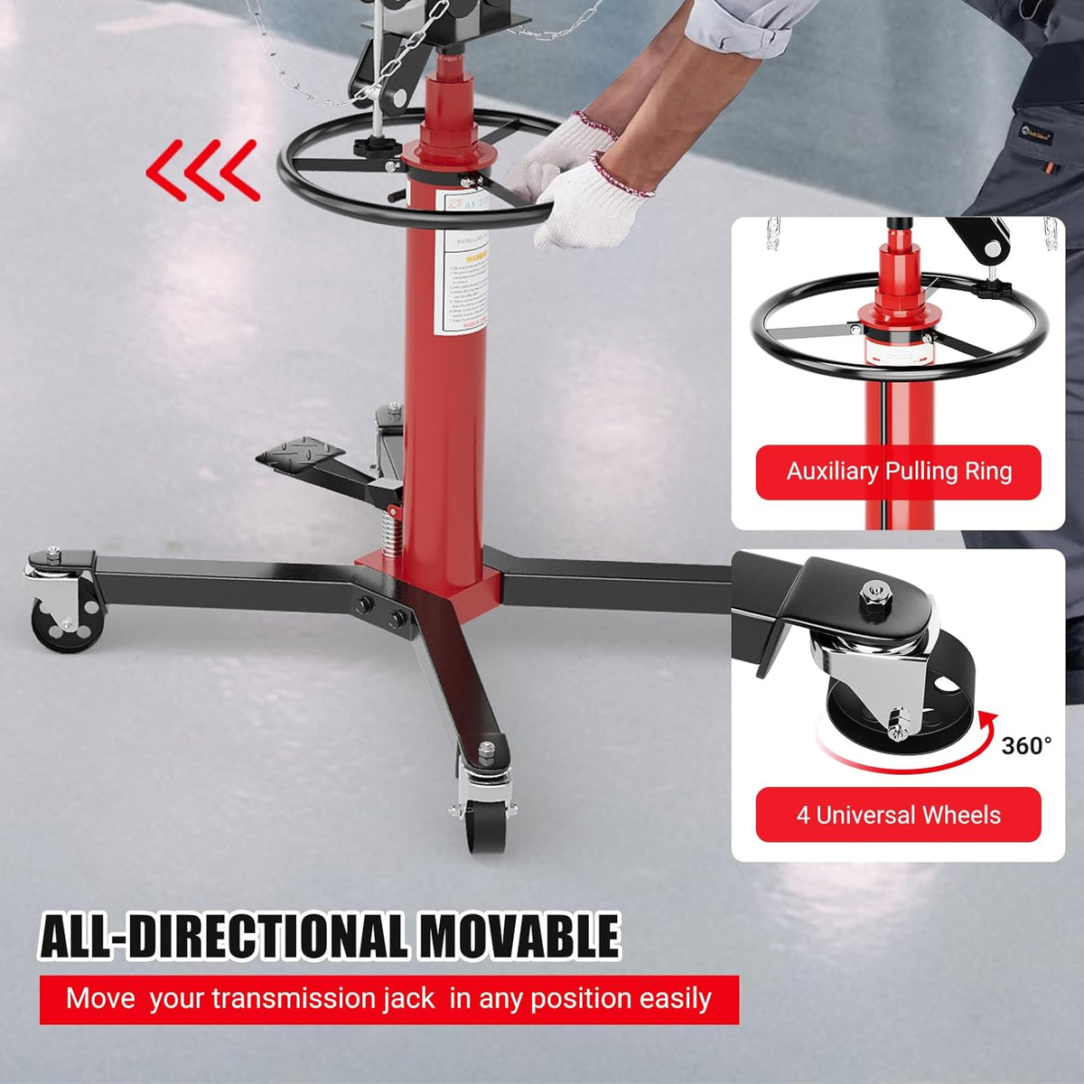 Garvee 1322lbs Transmission Jack, Hydraulic Telescoping Transmission Jacks, 34.3"-68.5" High Lift, 2-Stage Transmission Floor Jack Stand 3/5 Ton Capacity with Foot Pedal, 360° Swivel Wheel
