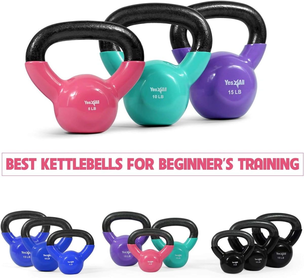 Yes4All Kettlebell Set Vinyl Coated Weights Combo for Full Body Workout Equipment Push up, Grip Strength Training, Dumbbell Weights Exercises