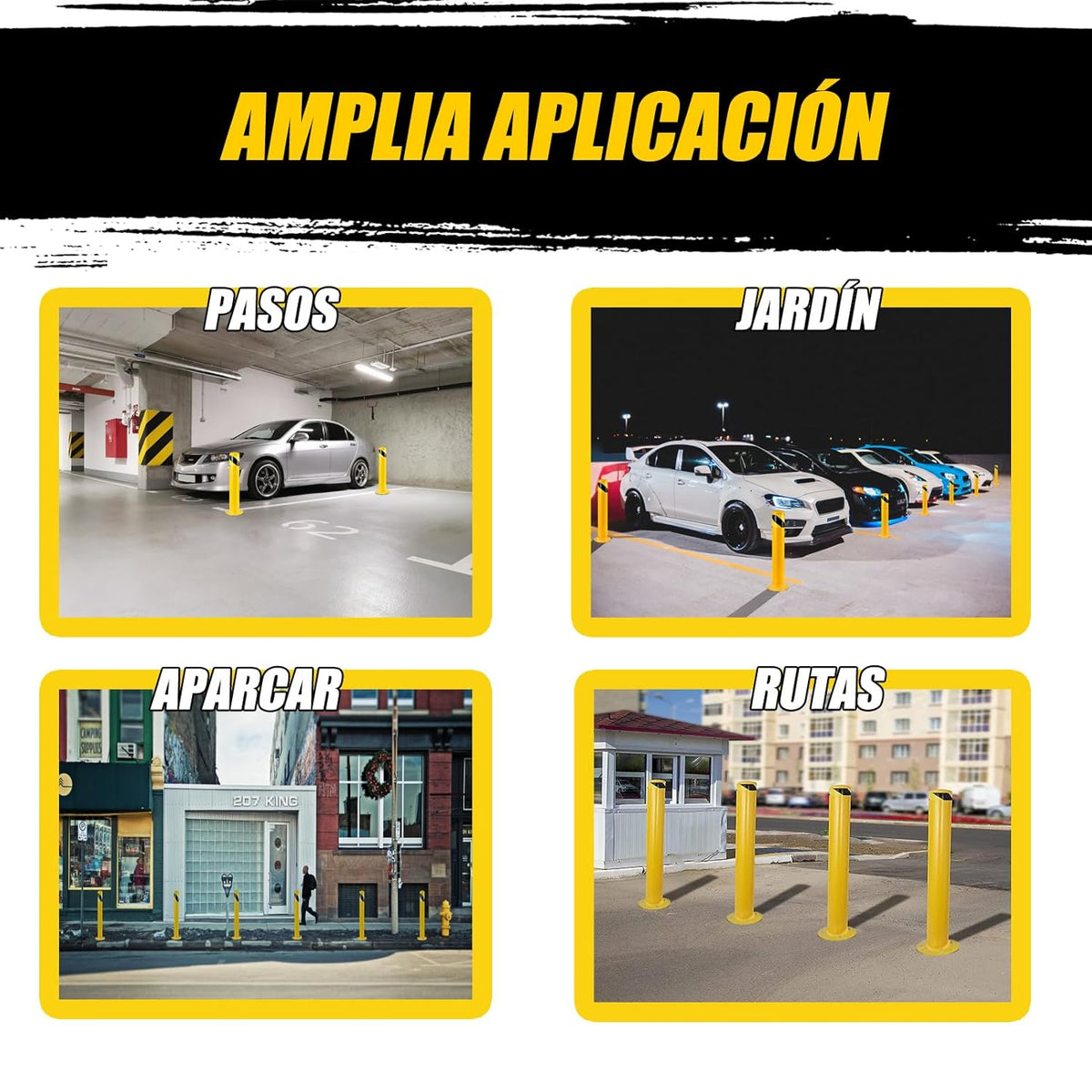 Safety Bollard Post, Steel Bollards,Parking Bollard, Yellow Powder Coated Safety Parking Barrier Post, for Traffic Sensitive Areas (6, 36"H*3.5"D)