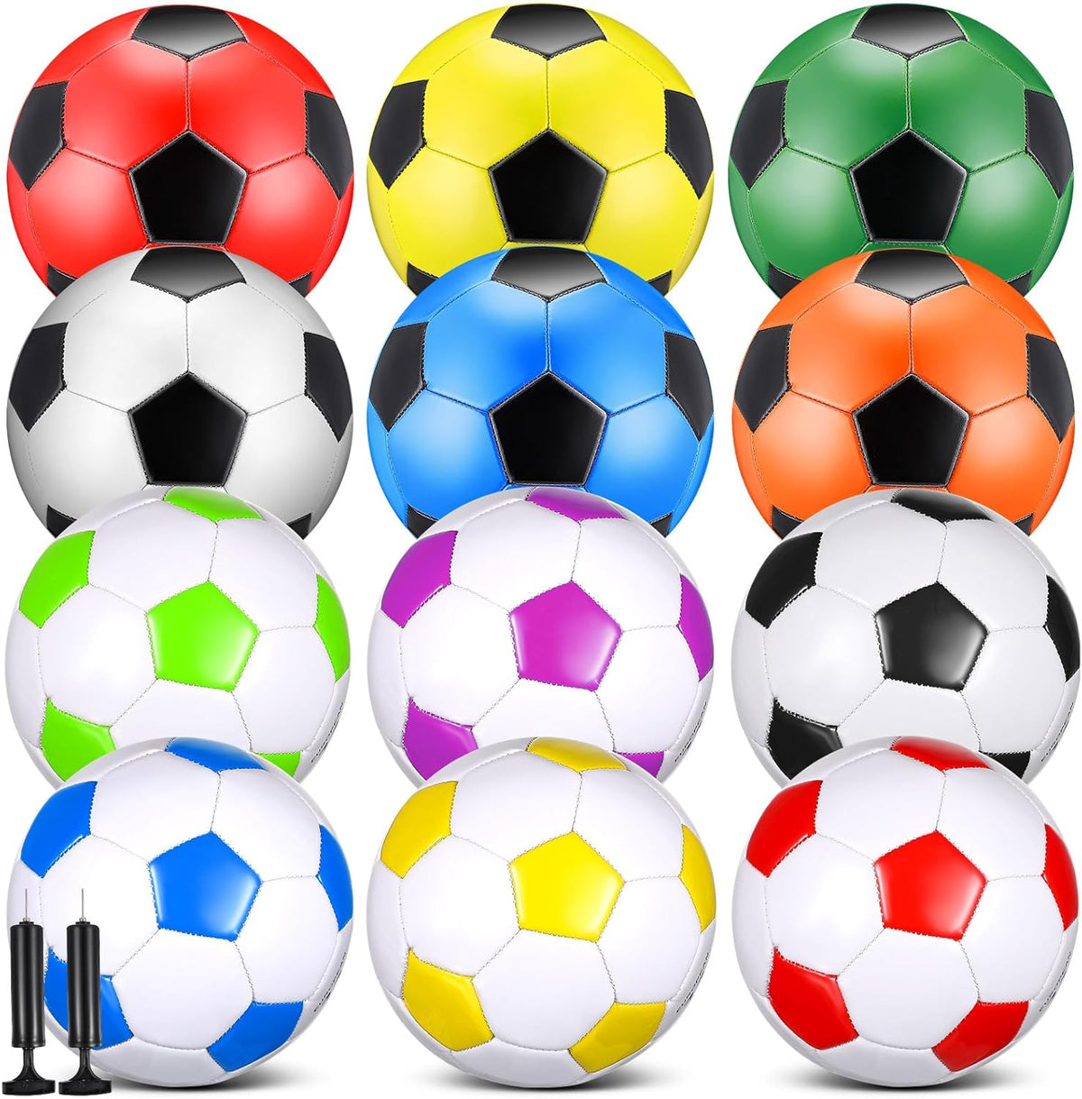 12 Pcs Soccer Balls for Teen Adult Bulk Deflated Soccer Ball with Pump Size 5 Indoor Outdoor Training Practice for School Sports Game Birthday Gifts Party Back to School