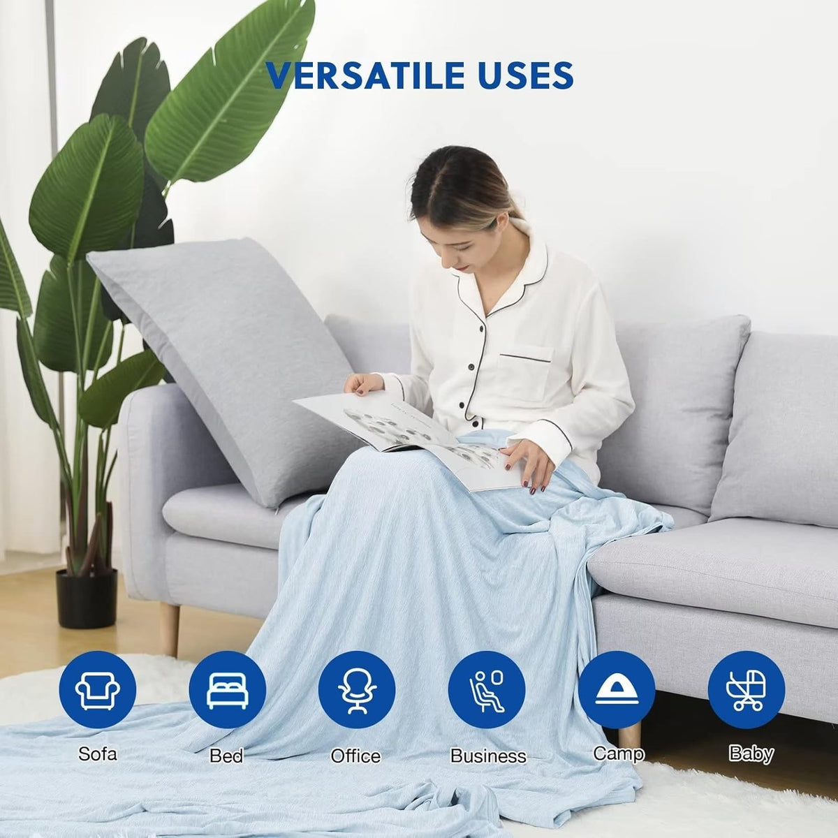 HOMFINE Cooling Blankets for Hot Sleepers - Summer Blanket Thin Lightweight Breathable Soft Double Side Enhanced Cooling for Bed Couch Sofa, Keep Cool for Night Sweats (Light Blue, 108 x 90 inches)