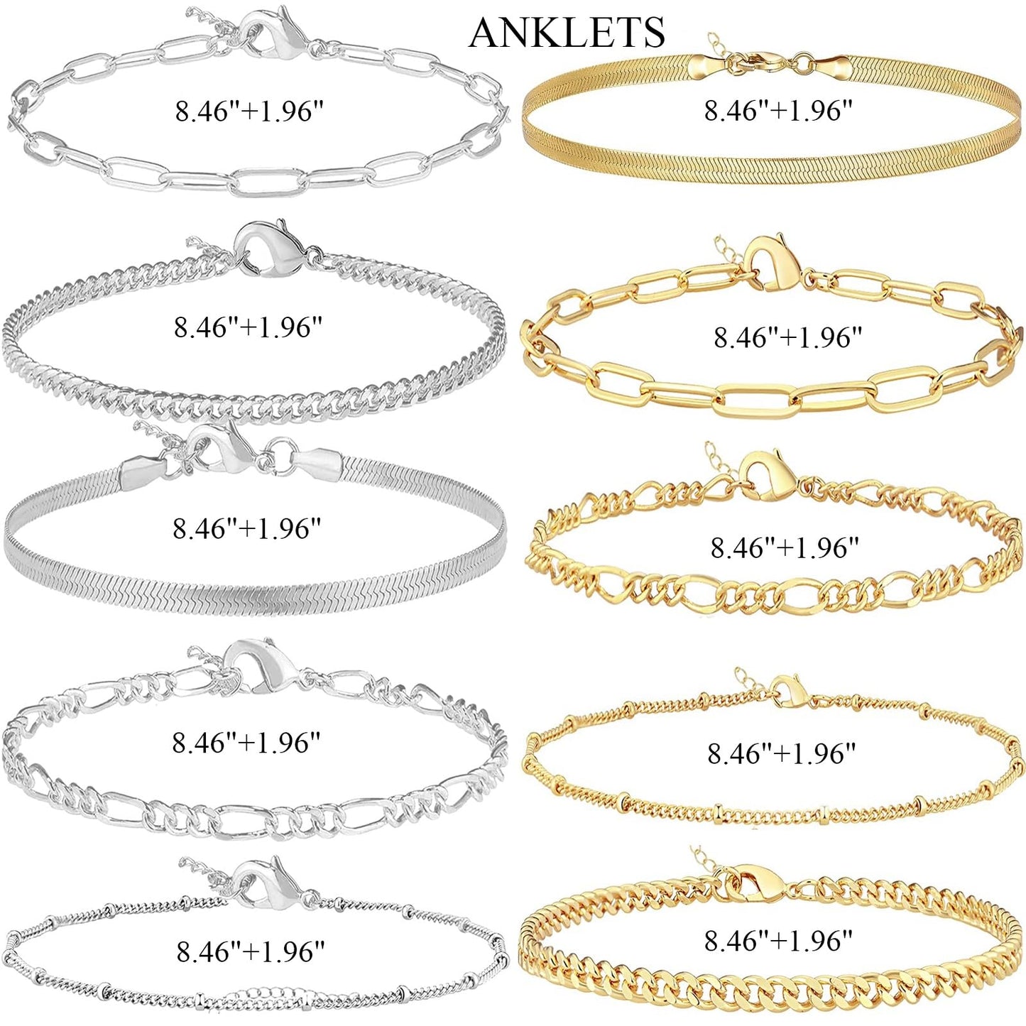 MAGIDOVE 10PCS Anklet Bracelet for Women (21.5+5cm)