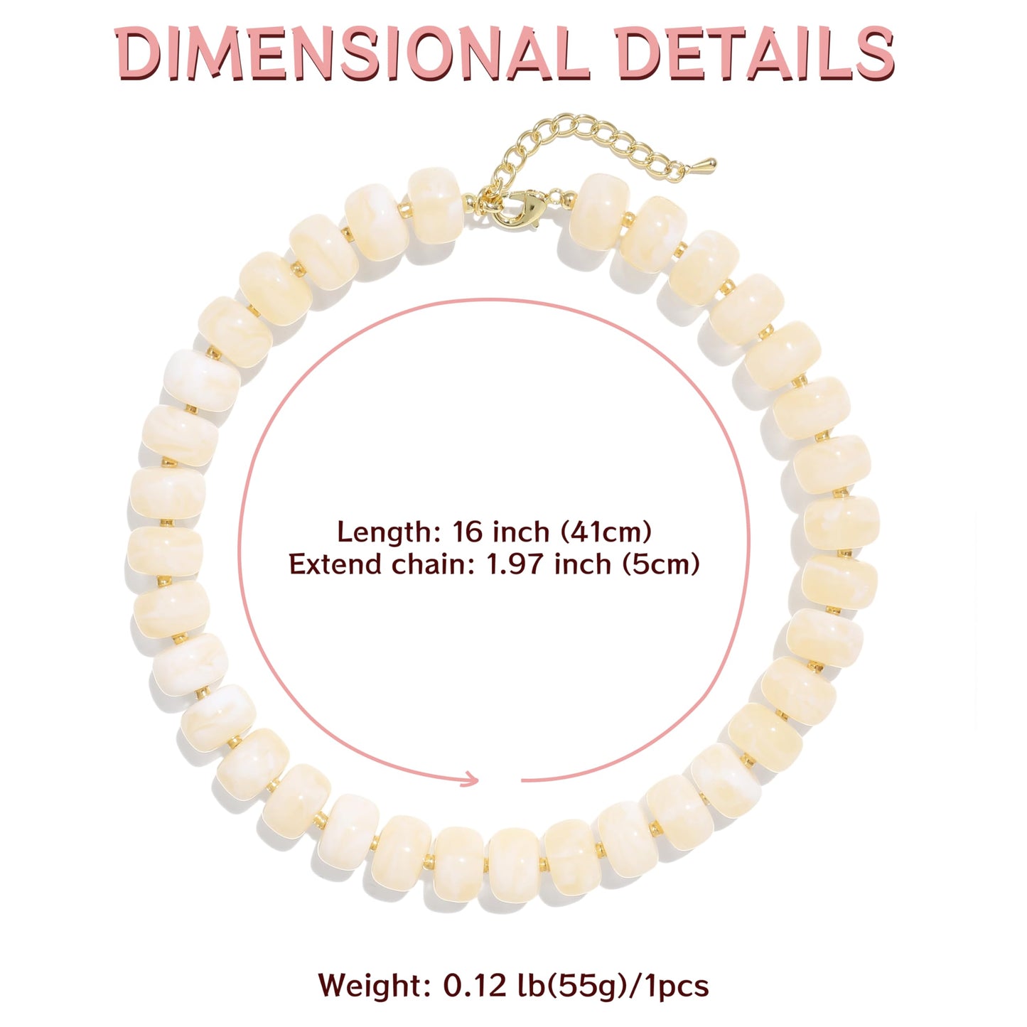 Badu Khaki Chunky Beaded Necklace for Women,Acrylic Bead Choker Statement Necklace Cute Trendy Necklaces Jewelry Gifts