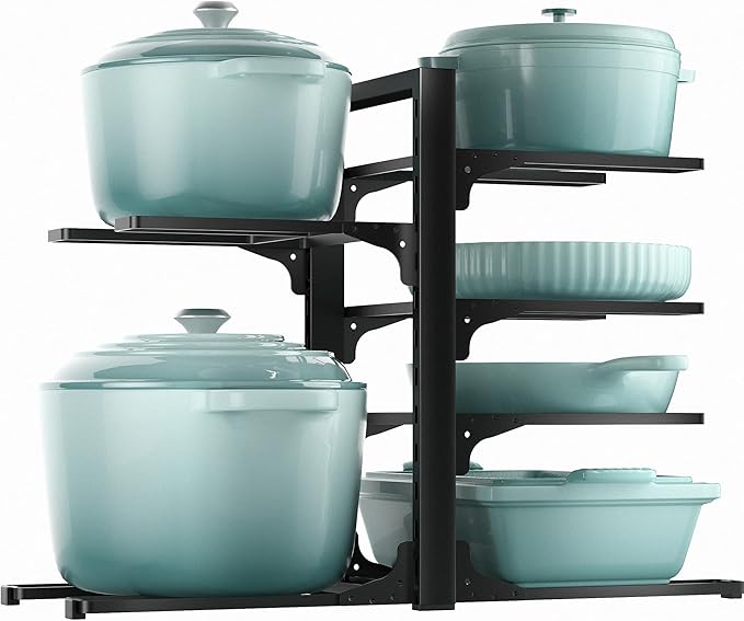 ORDORA 6-Tier Pots and Pans Organizer under Cabinet, Kitchen Cabinet Organizers and Storage, Heavy Duty Pots and Pan Storage Rack Organizer inside Cabinet, Adjustable Pot Rack