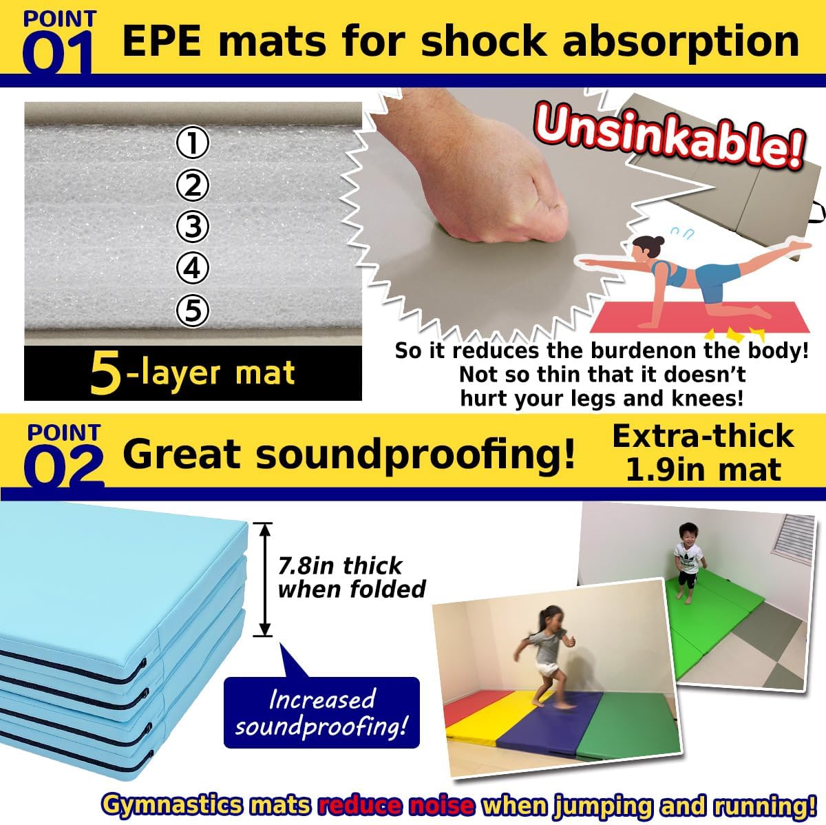 KaRaDaStyle Gymnastics Mat Folding Stretch Mats 71"x31"x2" Exercise Muscle Training Children Play Horizontal Bar Mat Yoga Sports Soundproof Home Use