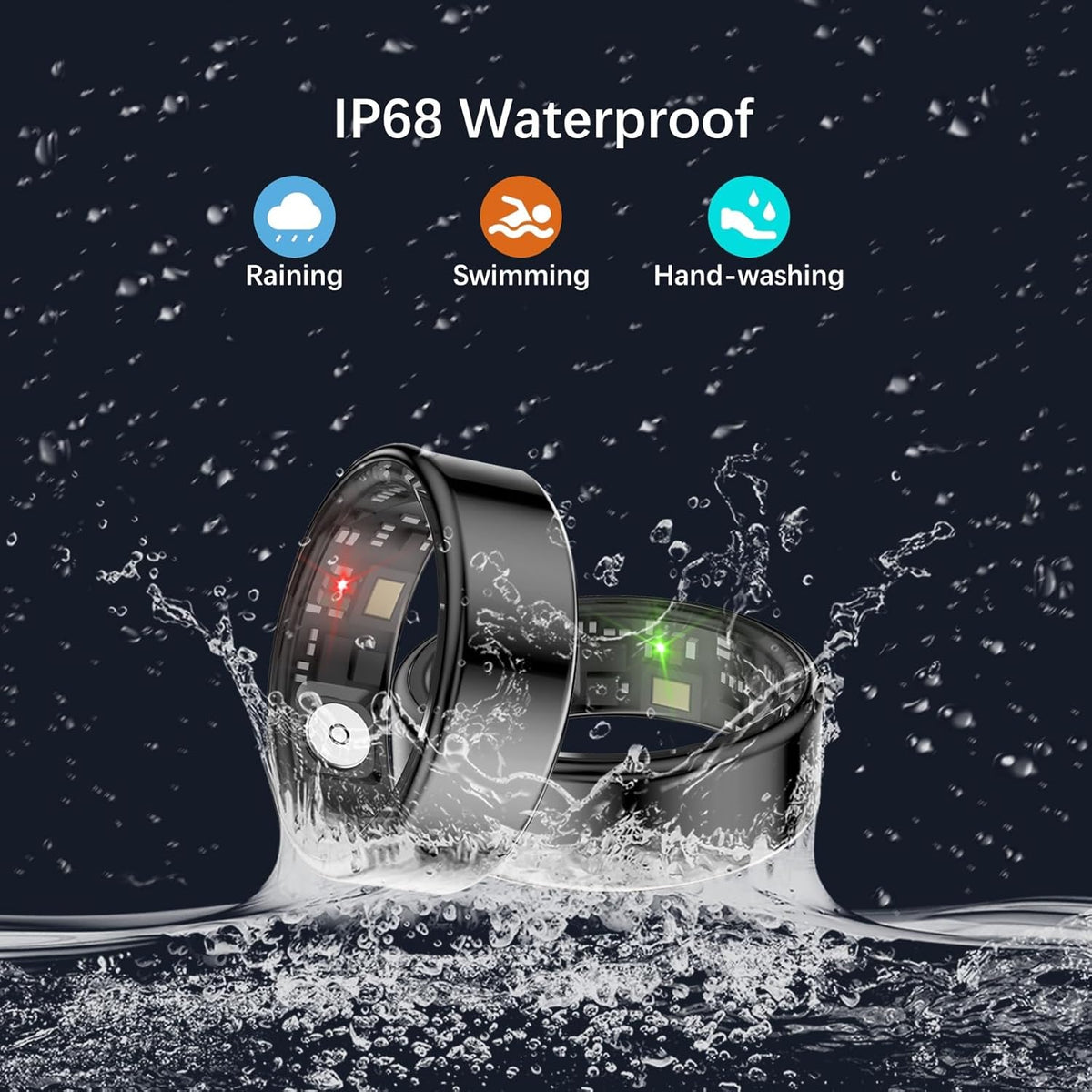 Smart Health Rings for Women Men, Fitness Tracker with Heart Rate, Blood Oxygen, HRV, Sleep Tracker, Step Tracker, No Subscription Fee, IP68 Waterproof Smart Ring for iphone & Android (Black 14#)