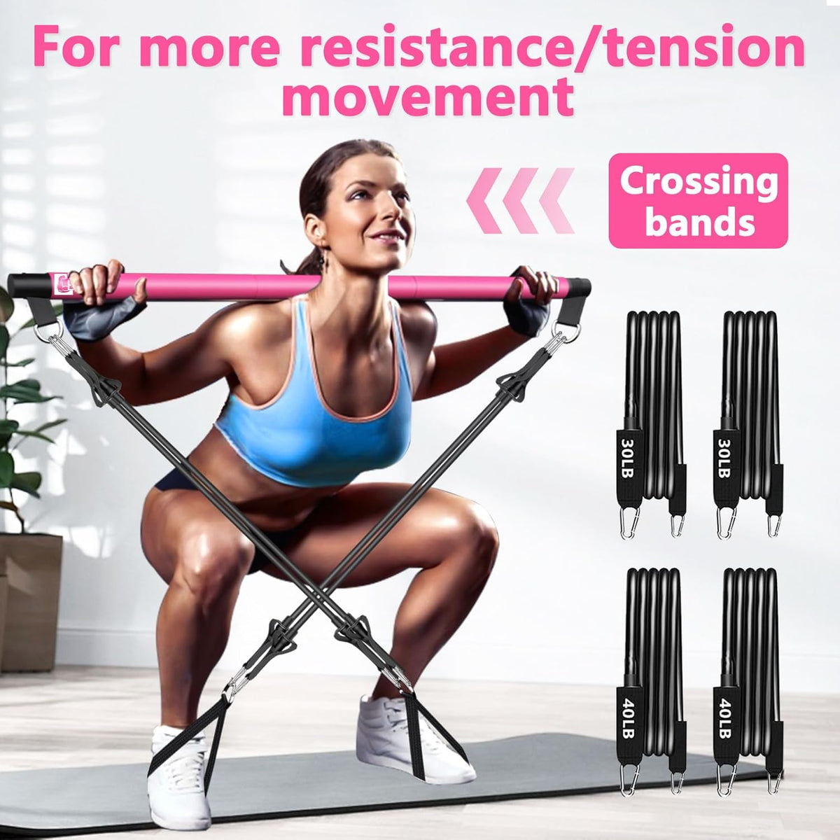 Pilates Bar Kit with Resistance Bands,Pilates Bar with Stackable Bands Workout Equipment for Legs,Hip,Waist and Arm,Exercise Fitness Equipment for Women & Men Home Gym Yoga Pilates