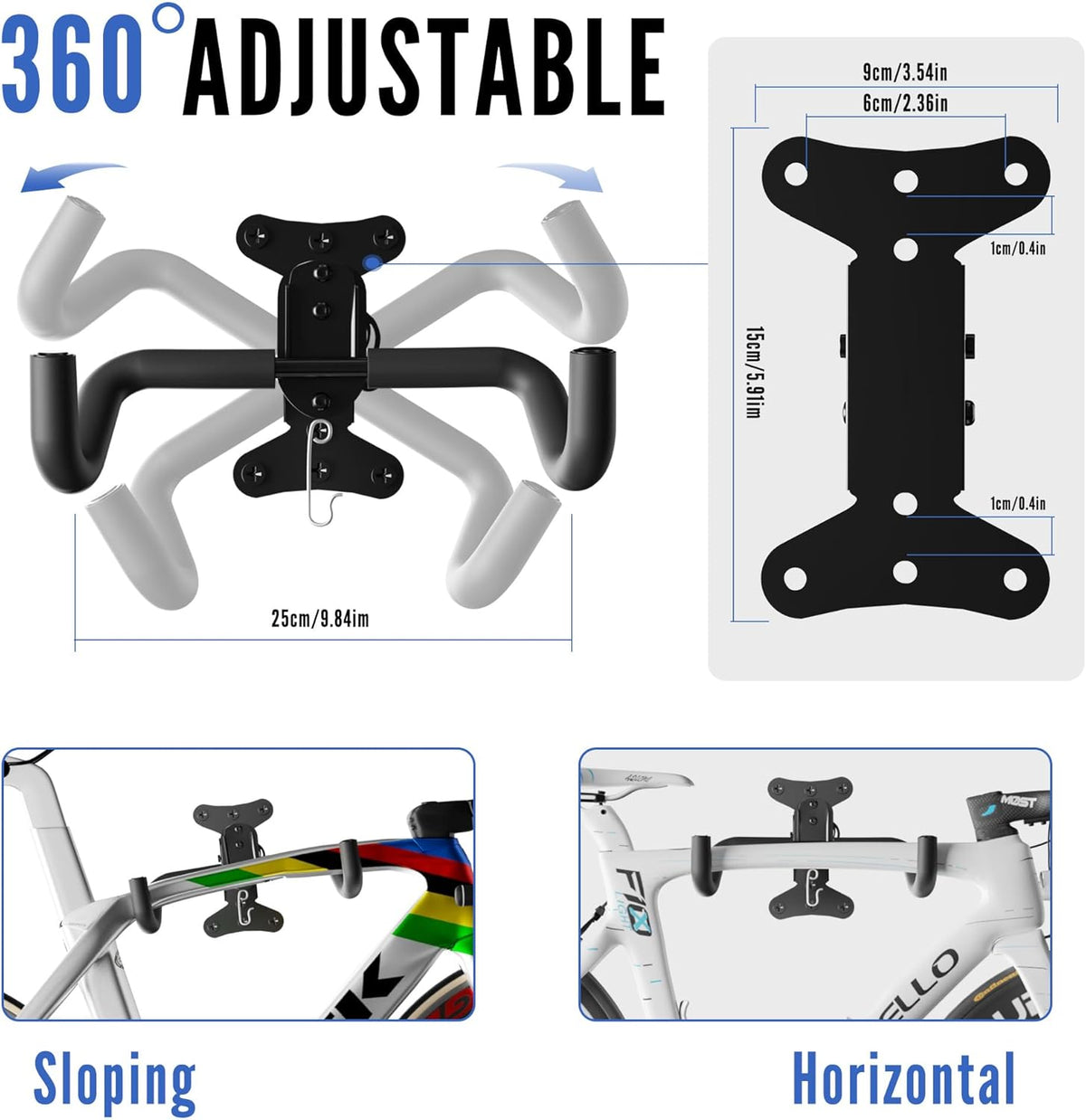 Bike Wall Mount Hanger - Adjustable Horizontal Bicycle Storage Rack for Garage and Home - Metal Hook Holder for Road, Mountain, and Hybrid Bikes
