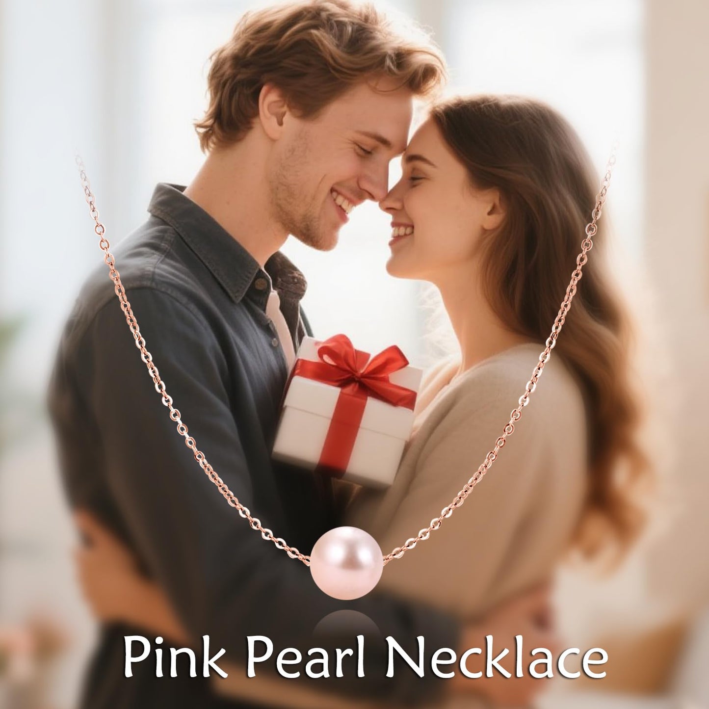 POPLYKE Pink Pearl Necklace Sterling Silver Pink Single Pearl Choker Necklace for Women 7-8mm Freshwater Cultured Pearls Wedding Bridesmaids Anniversary 16''