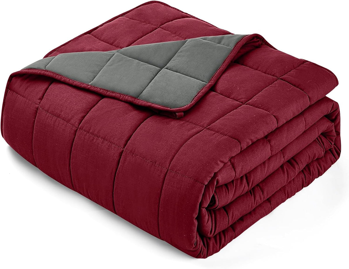 yescool Weighted Blanket for Adults (20 lbs, 60” x 80”, Red Grey) Cooling Heavy Blanket for Sleeping Perfect for 190-210 lbs, Queen Size Breathable Blanket with Premium Glass Bead, Machine Washable