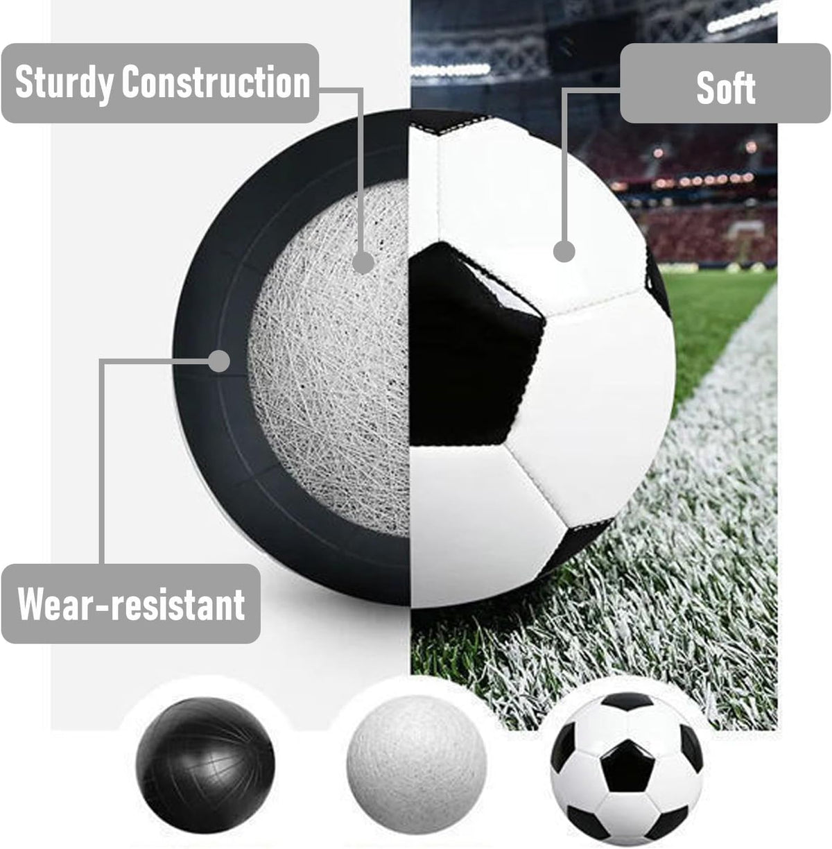 6 Pack Classic Soccer Balls Size 5/4/3 Includes Ball Pump and Net Bag，Soccer Training Ball Practice for Kids and Adults，Competition Soccer for Indoor Outdoor