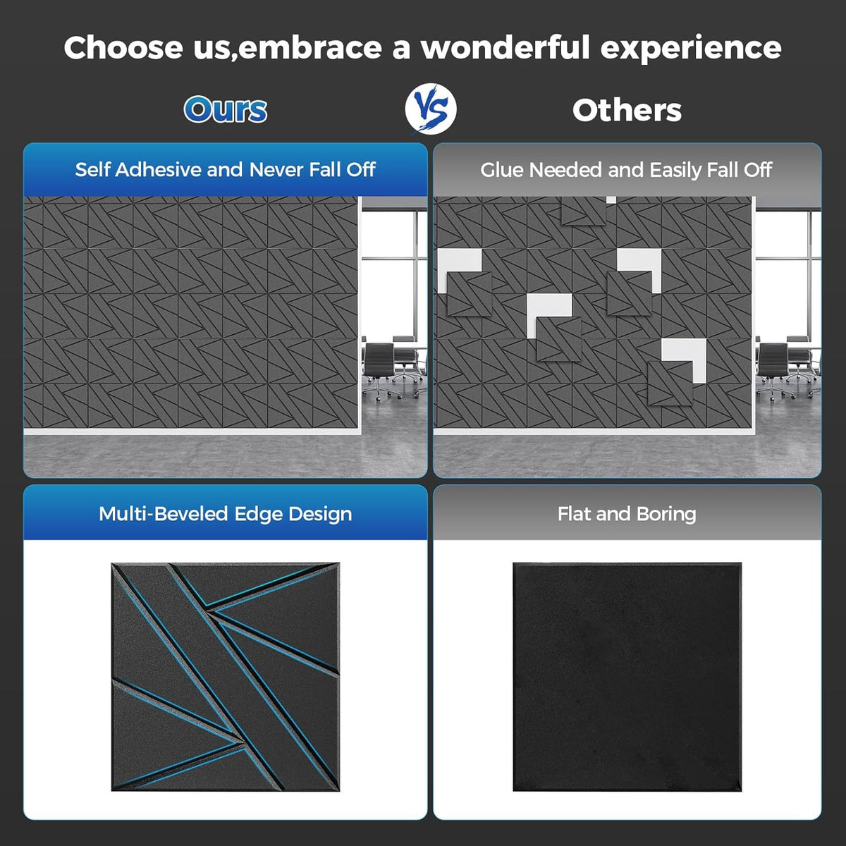 【20 Pack】 Acoustic Panels Self-Adhesive (0.4" Thick | 0.8lb/ft³ Medium Density) - 12x12 Soundproof Foam Tiles for Home Office/Wall Sound Absorption, Noise Reduction Panels Studio Use - Gray
