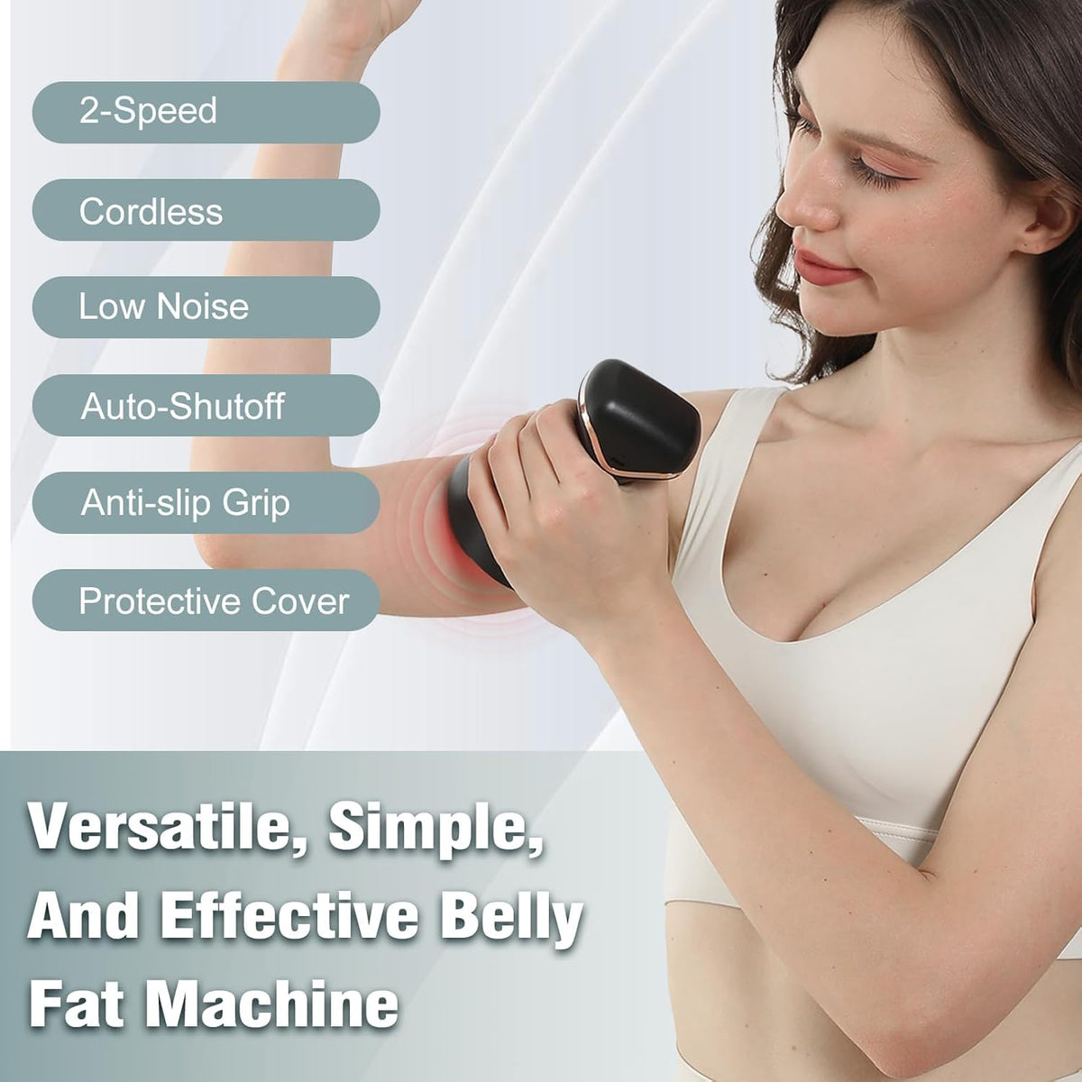 Rotary Abdominal Massager with Heat & Red Light, Handheld Cordless Stomach Massager for Digestion, Cellulite Reduction, Body Sculpting - Portable Lymphatic Drainage Tool for Belly, Legs, Thighs