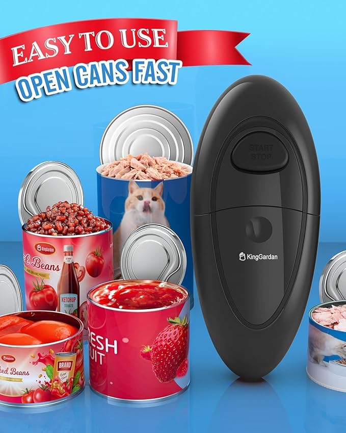 Electric Can Opener, One-Touch Automatic Hands Free Can Opener with Smooth Edge, Battery Operated, Safe & Easy for Seniors with Arthritis, Kitchen, Left-Handed & Weak Hands (Black)