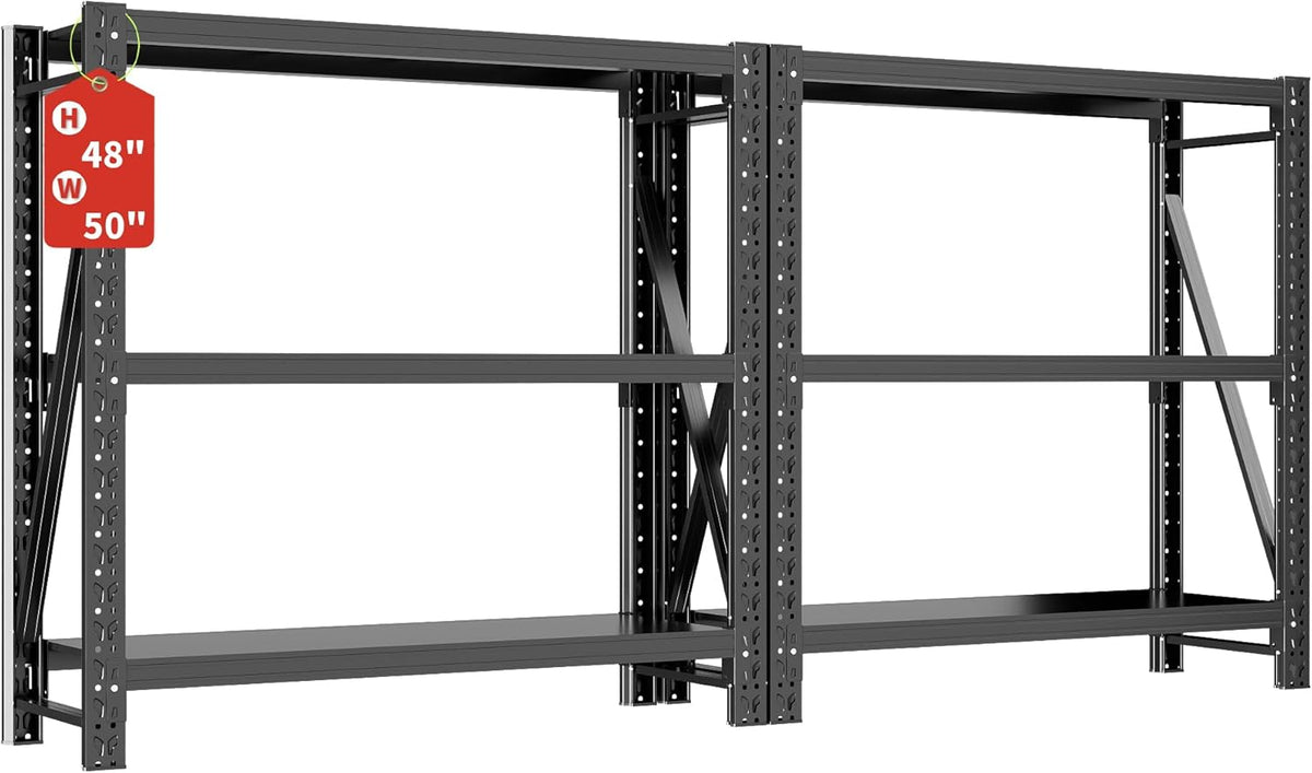 2 Sets Garage Shelving Unit Rustproof 50“W Heavy Duty Storage Shelves Easy Assembly 3 Tier Adjustable Metal Steel Utility Shelf Rack Garage Storage Organize for Tools Basement,Warehouse