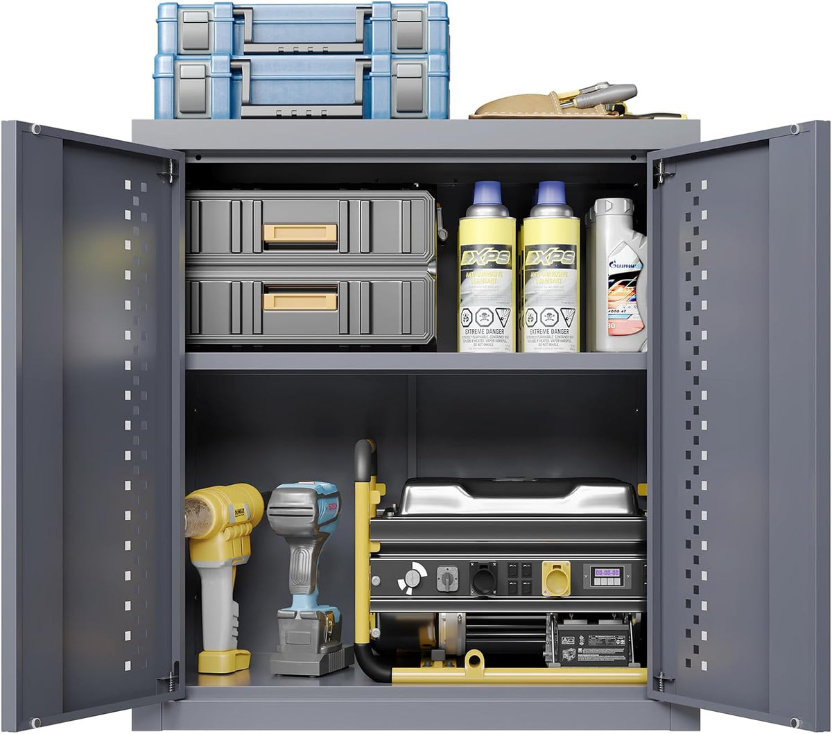 Metal Wall Storage Cabinet Steel Wall Mounted Garage Storage Cabinet with Adjustable Shelf and Doors for Basement Utility Room Warehouse Kitchen