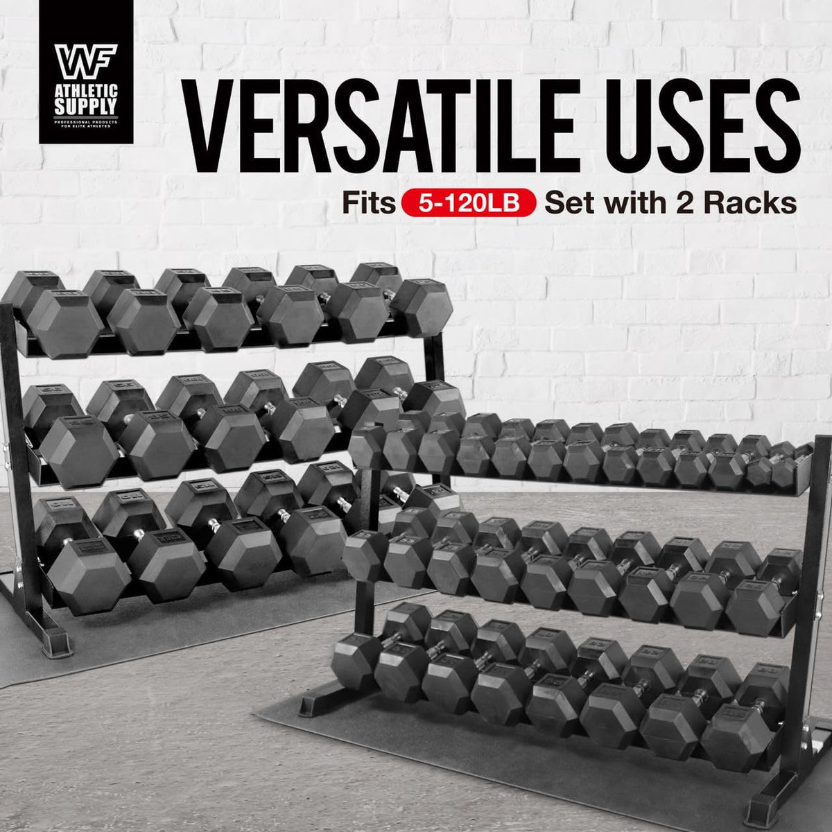 WF Athletic Supply Heavy-Duty Dumbbell Rack Stand, Weight Rack for Home Gym, Weight Holder, Available Sizes for Storage 5-50LB or 5-75LB Dumbbell Pairs, Black/Red/Green/Blue, RACK ONLY