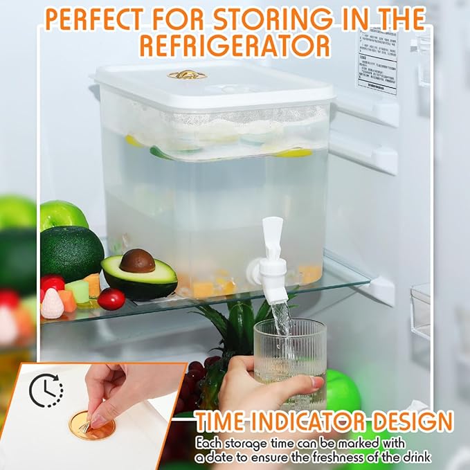 Domensi 8 Pack 2 Gallon Drink Dispenser for Fridge with Spigot Water Dispenser Leak Proof Lids Filter Screen Beverage Juice Container Sealed Plastic Lemonade Milk Cold Hot Drink Tea Jug for Party