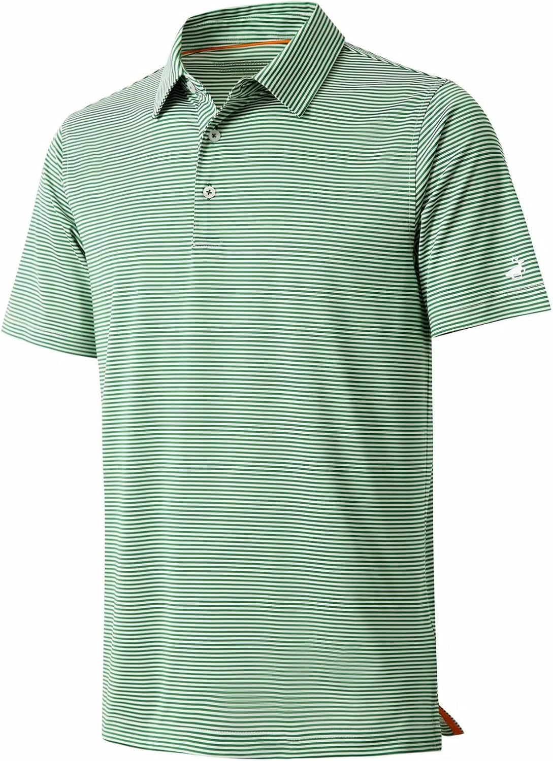 Mens Golf Shirt Moisture Wicking Dry Fit Performance Sport Short Sleeve Striped Golf Polo Shirts for Men