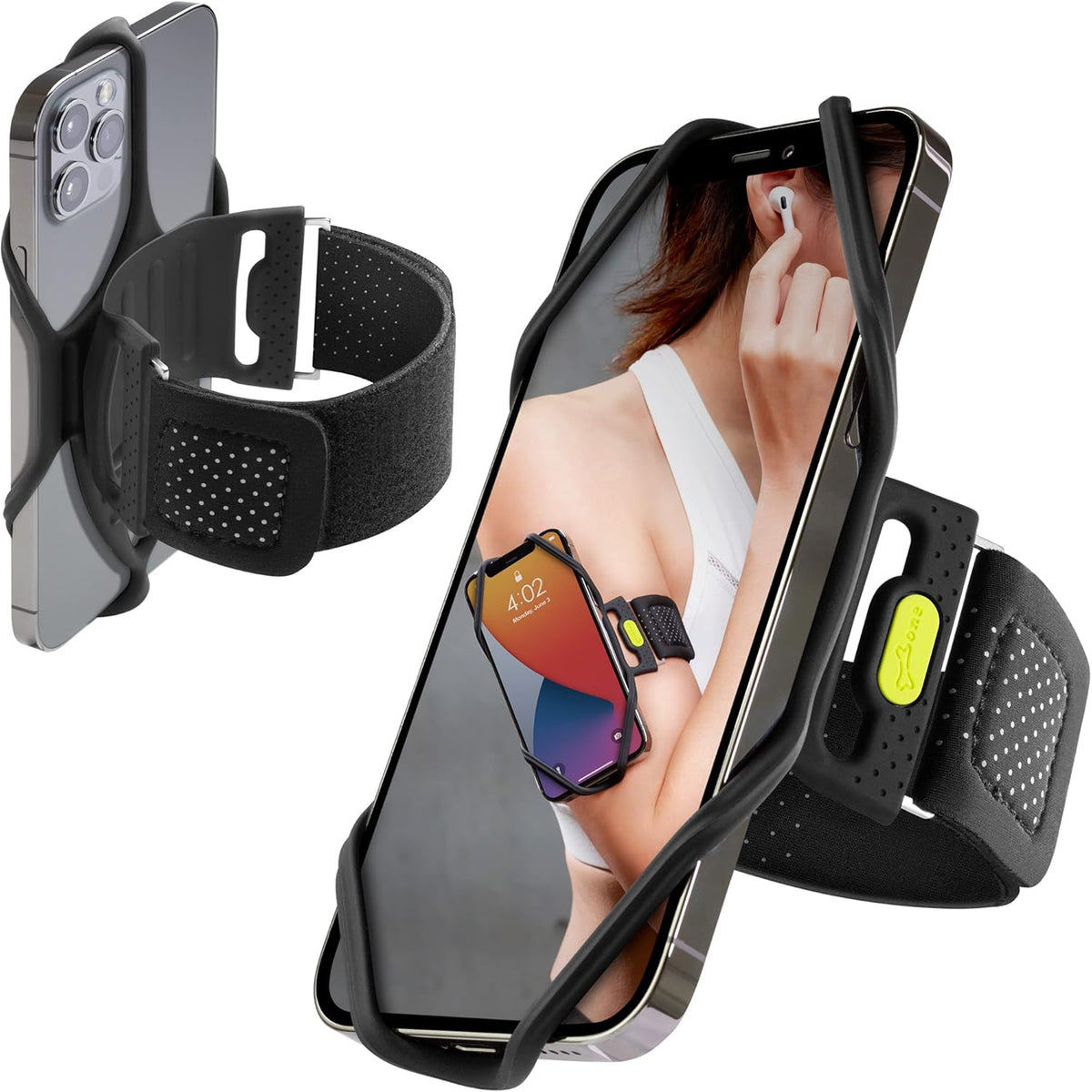BONE Run Tie 2, Running Phone Holder, Skin-Friendly Silicone Sport Armband with Dual Layer Design for Heat-Dissipation, Workout Phone Carrier for Most Smartphone (S Arm Size/7.9-9.8 inches)