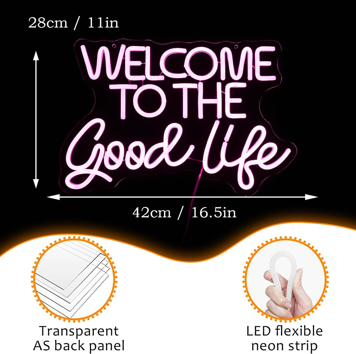 Welcome To The Good Life Neon Sign Letter LED Neon Lights Dimmable USB Powered 16.5’’X11’’Cool Wall Decorative Light Bedroom Kids Room Birthday Party Bar Decoration Gifts for Friend（Pink）