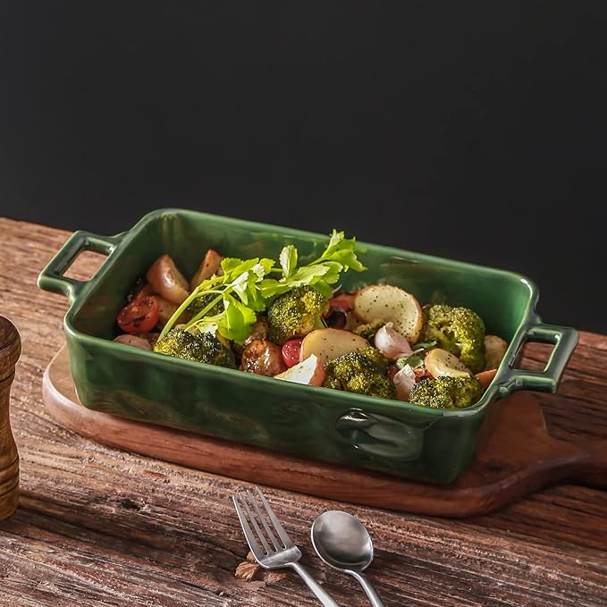VICRAYS Ceramic Bakeware Set, Porcelain Rectangular Baking Dish, Baking Pan Lasagna Pans Casserole Dish Set for Cooking, Kitchen, Cake Dinner, Banquet and Daily Use, 3 PCS, 15 x 8.5 Inches(Green)