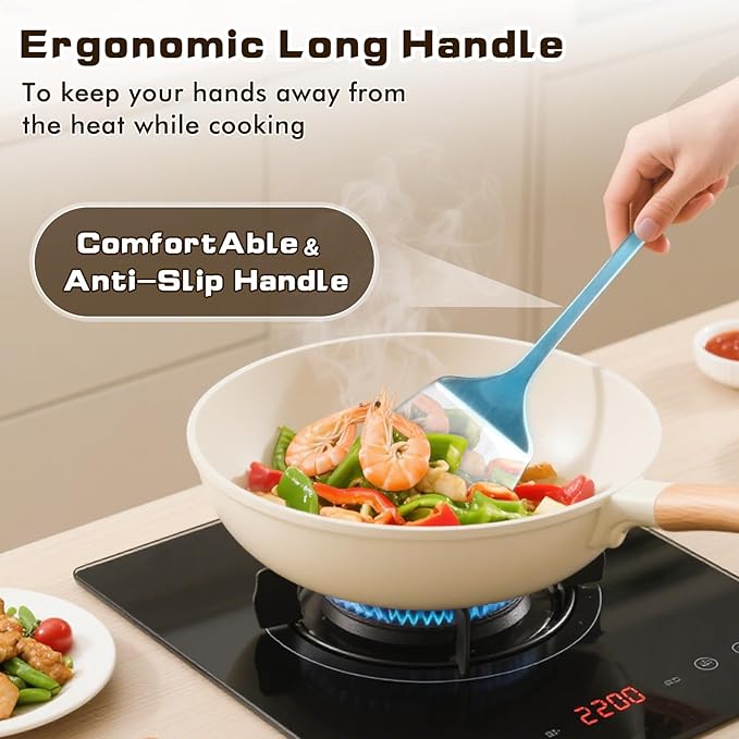 4 Pcs Cooking Utensils Set, Stainless Steel Kitchen Utensils, Heat Resistant Metal Kitchen Tools Include Solid & Slotted Turner Wok Spatula, Serving Spoon, Ergonomic Handle, Easy to Clean, Silver