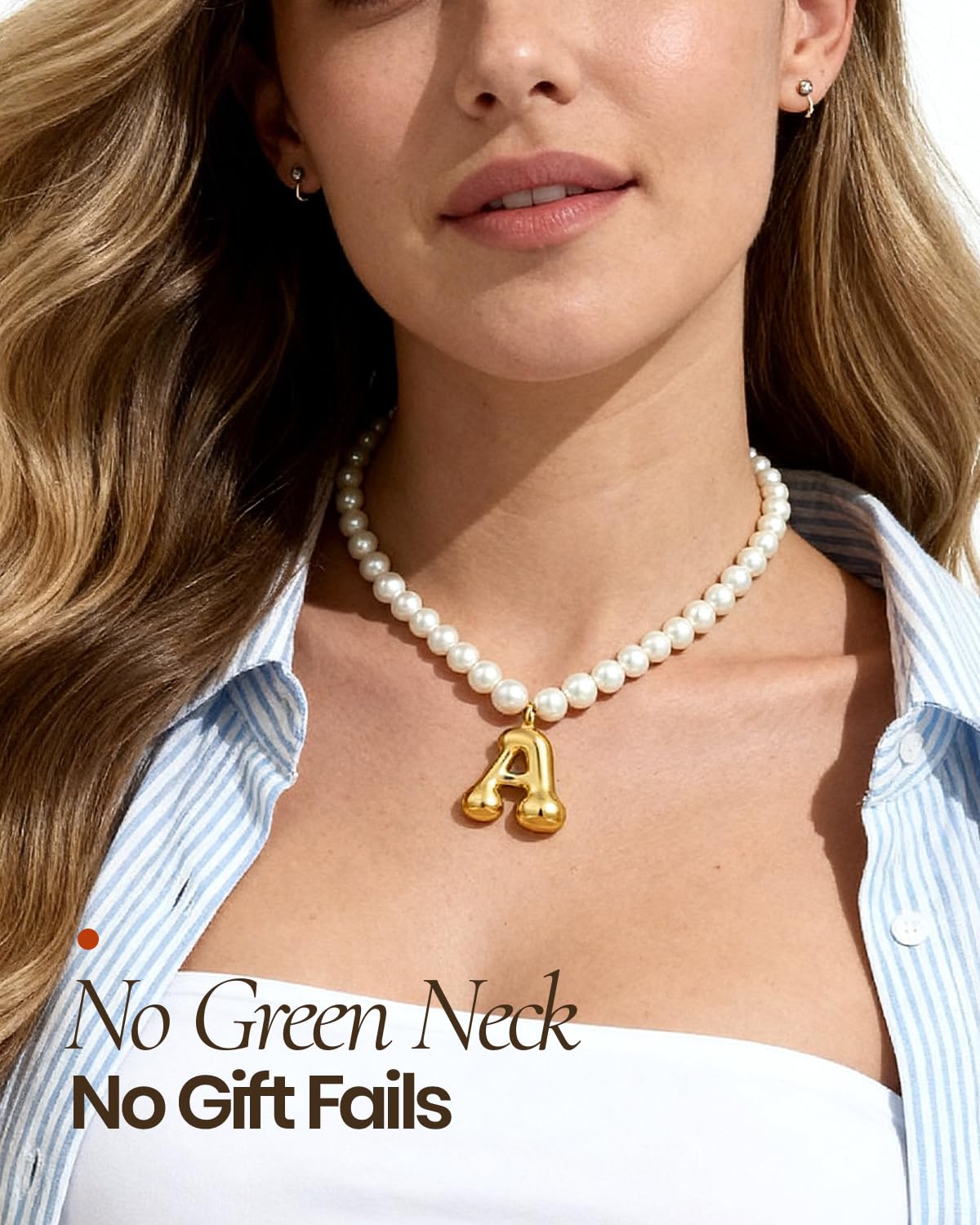DoDoBeads Pearl Initial Necklace, 18K Gold Plated Stainless Steel Balloon Letter Pendant Z, Non-Tarnish Waterproof Chunky Monogram Jewelry Gifts for Women Teens