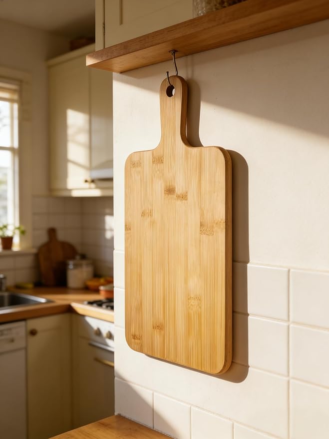 ZeQi Bamboo Cutting Board with Handle (16"L x 7.8"W), Wooden Cutting Boards, Chopping Board, Charcuterie Board, Serving board for Cheese, Bread, Pizza, Vegetables & Fruits