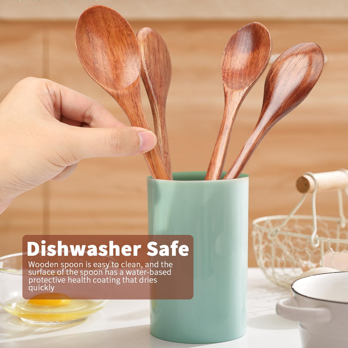 AERZIP 9 Inch Wooden Spoons for Eating Mixing Stirring Soda Jam Honey, Long Handle Wood Soup Spoons for Serving Home Kitchen Cooking Table Spoon (2 PCS)