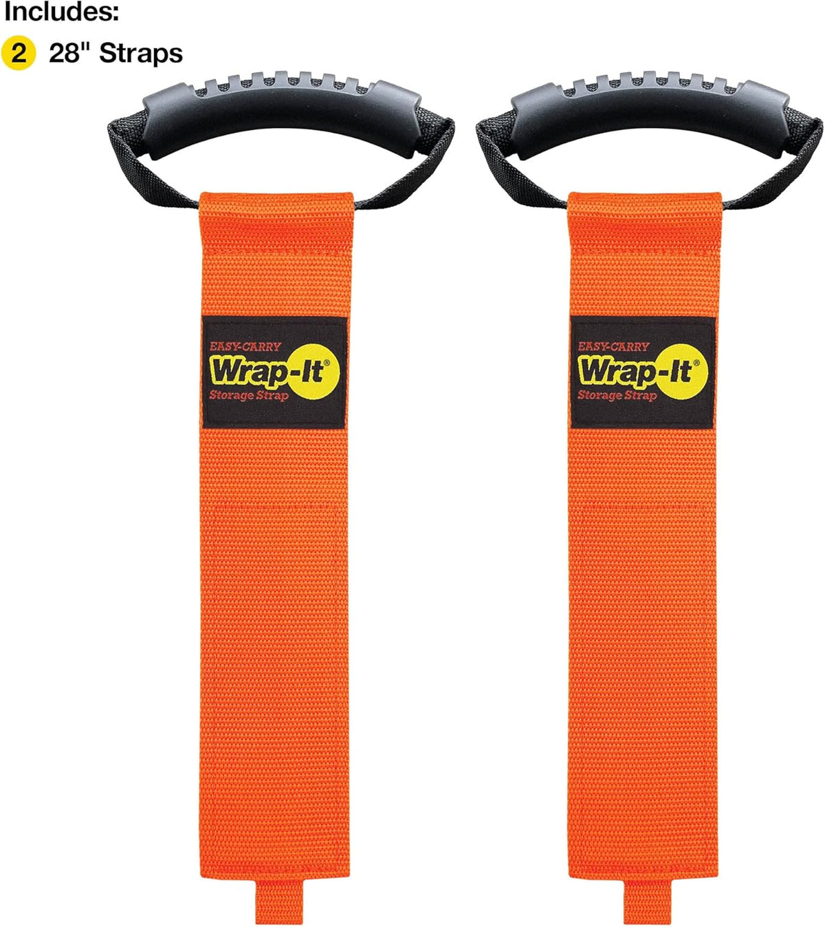 Easy-Carry Wrap-It Storage Straps - 28” (2-Pack) Blaze Orange – Heavy-Duty Hook and Loop Cord Carrying Strap, Hanger, and Organizer with Handle for Pool Hoses, Garden Hoses, Cords, Cables and More