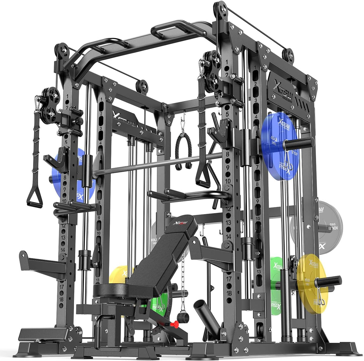 Power Cage,1600lbs Multi-Function Power Rack with Adjustable Cable Crossover System and More Training Attachment, Weight Cage for Home Gym
