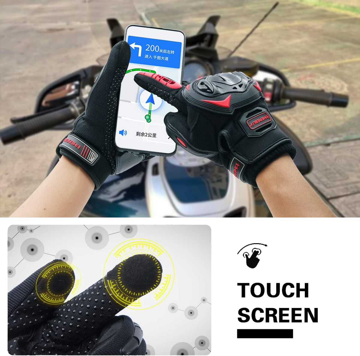 Motorcycle Gloves Touch Screen Full Finger Riding Gloves Knuckle Protection for Men and Women for Dirt Riding, Road Racing, Cycling, Climbing Work Outdoor Sports