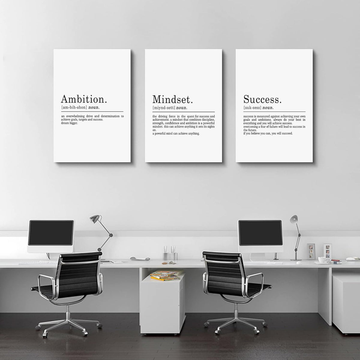 Inspirierendes Leinwandbild – Ephany Art – Mindset Zitate Drucke, motivierende Wandkunst, Erfolg, gerahmtes Unternehmer-Poster, positive Zitate, Arbeitsplatz (L-3 Stück, 40.6x61x3 Stück)