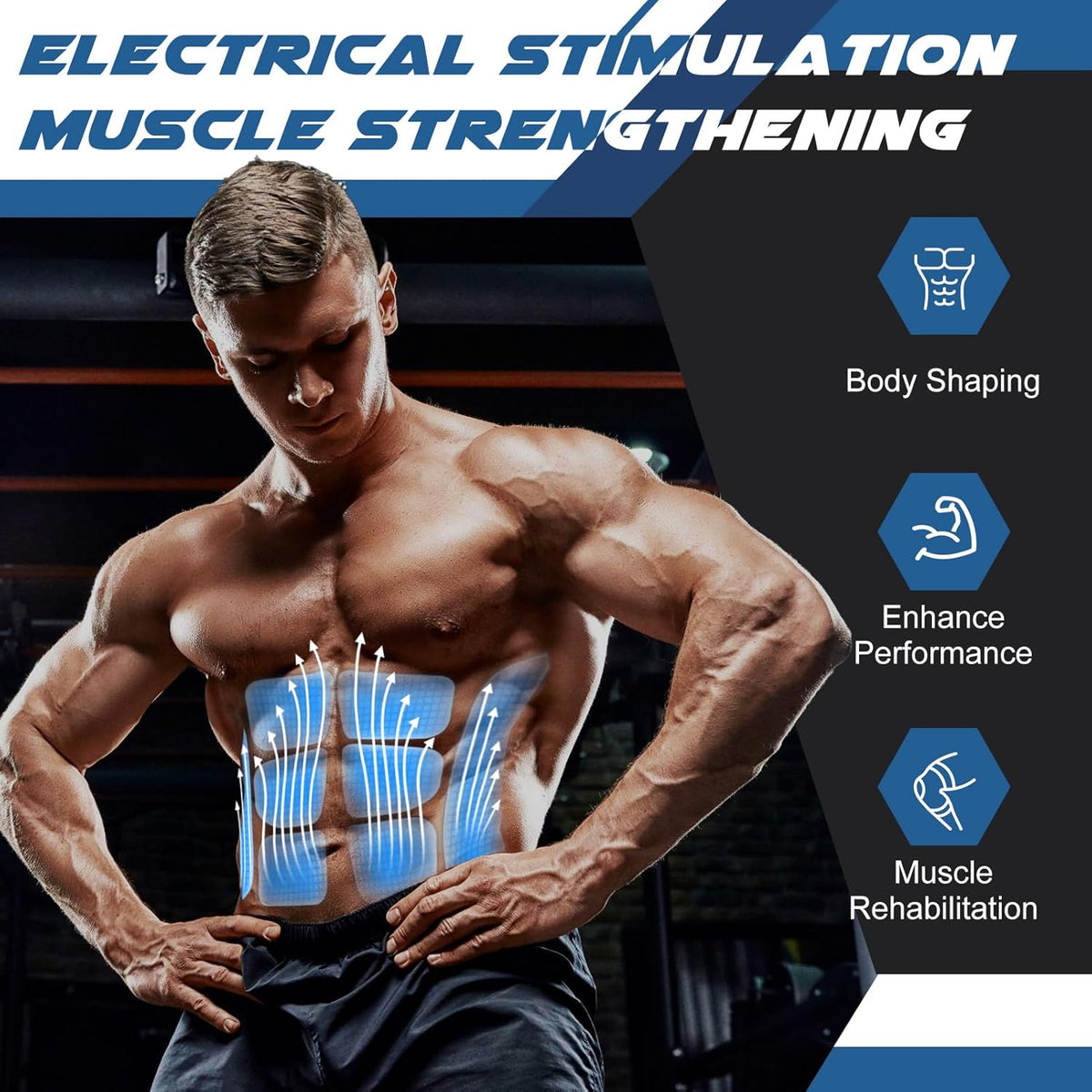 FDA Cleared - MHD TENS Muscle Stimulator - Dual TENS & PMS Functions, 12 Programs for Easy Abs Muscle Stimulation and Activation, Home Gym Use