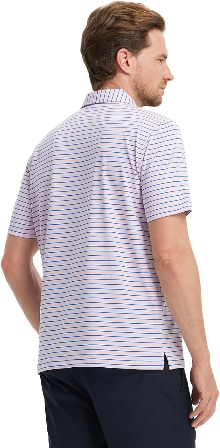 M MAELREG Golf Shirts for Men Moisture Wicking Striped Polo Performance Dry Fit Business Sports Mens Polo Shirts Short Sleeve