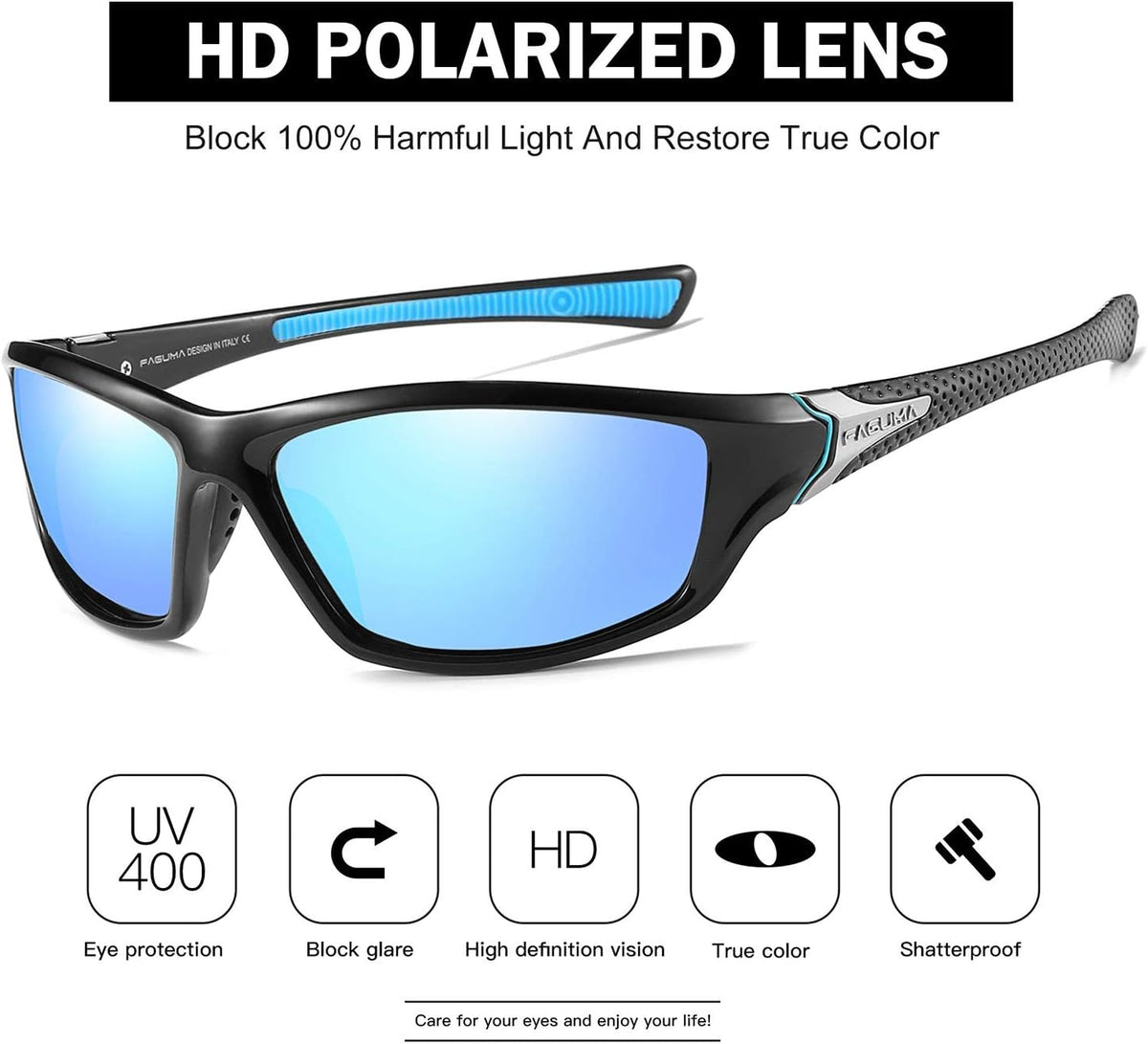 FAGUMA Sports Polarized Sunglasses For Men Cycling Driving Fishing UV400 Protection