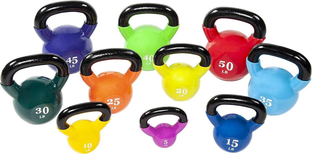 Signature Fitness All-Purpose Color Vinyl Coated Solid Cast Iron Kettlebell Weight