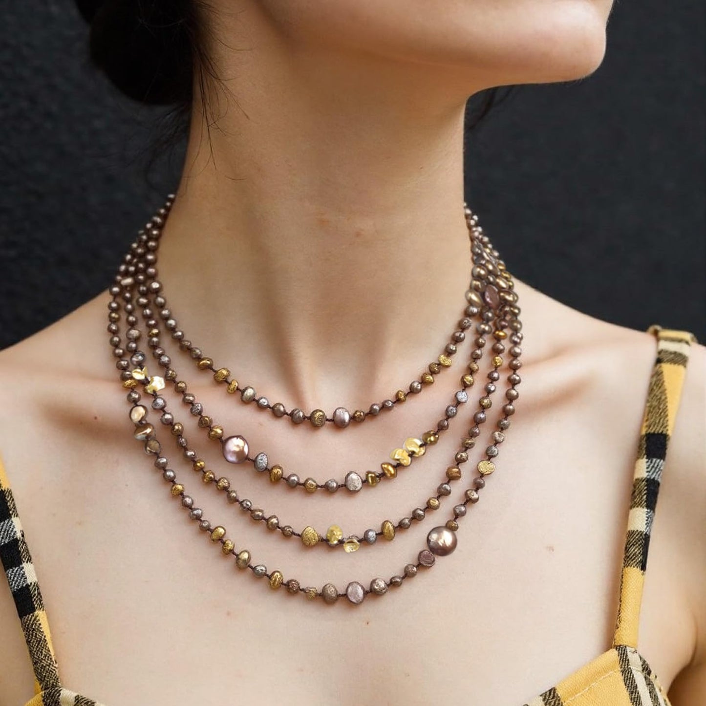 Elegant Multi-strand Baroque Pearl Necklace - Handcrafted Earth-Tone Jewelry with Unique Pearl Clasp Beaded Charms Baroque Necklace Luxury Jewelry Gift
