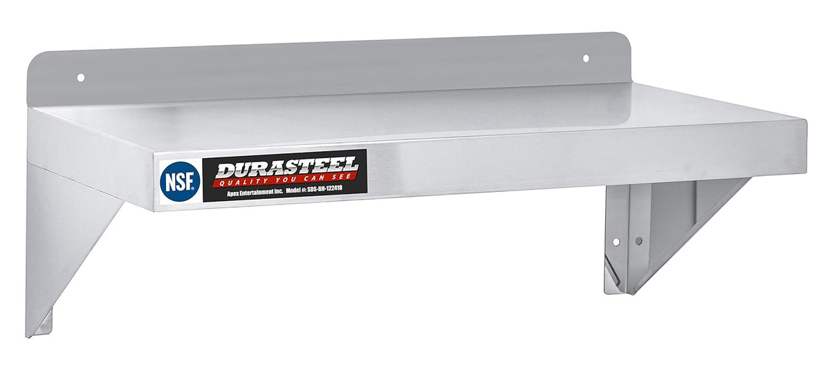 DuraSteel Stainless Steel Wall Shelf - 24" Wide x 12" Deep Commercial Grade - NSF Certified - Industrial Appliance Equipment (Restaurant, Bar, Home, Kitchen, Laundry, Garage and Utility Room)