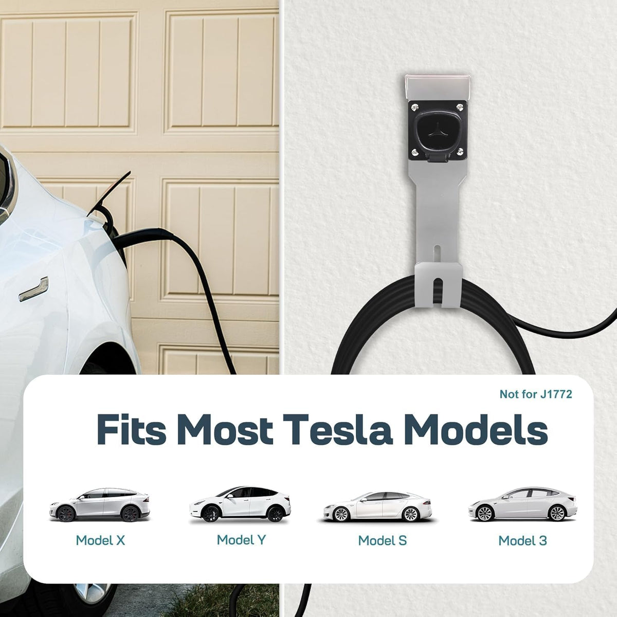 Tesla Charger Holder Wall Mount Kit, Sliver Mobile Connector Charging Cable Cord for Tesla Model for Indoor Outdoor Garage, Wall Mount Cable Organizer Bracket with UMC Holder