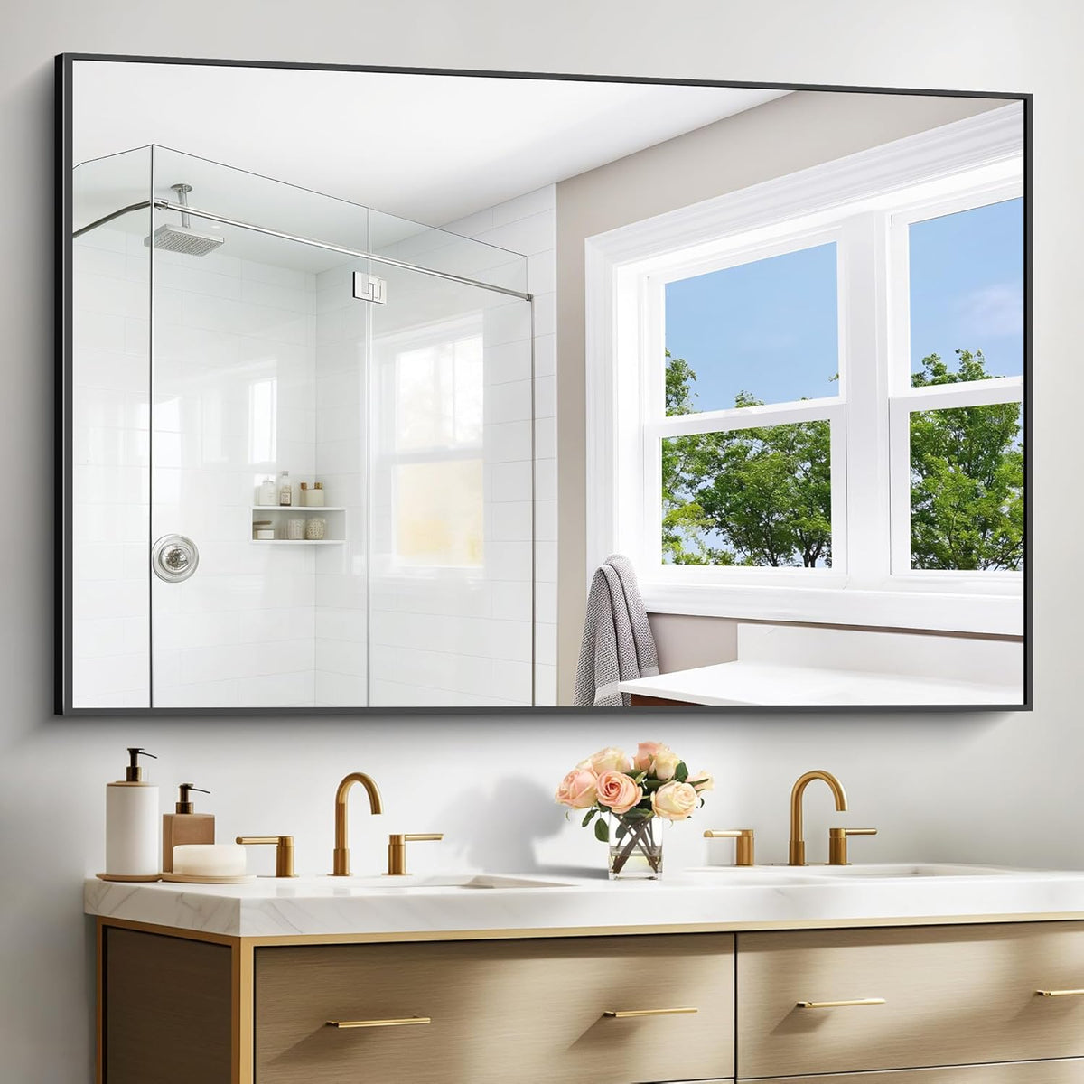 Bathroom Mirror,60x40 inch Bathroom Mirrors for Over Sink,Large Wall Mirror for Bathroom Wall Mounted Rectangle Mirrors,Black Vanity Mirror for Living Room,Bedroom Entryway,Horizontal/Vertical