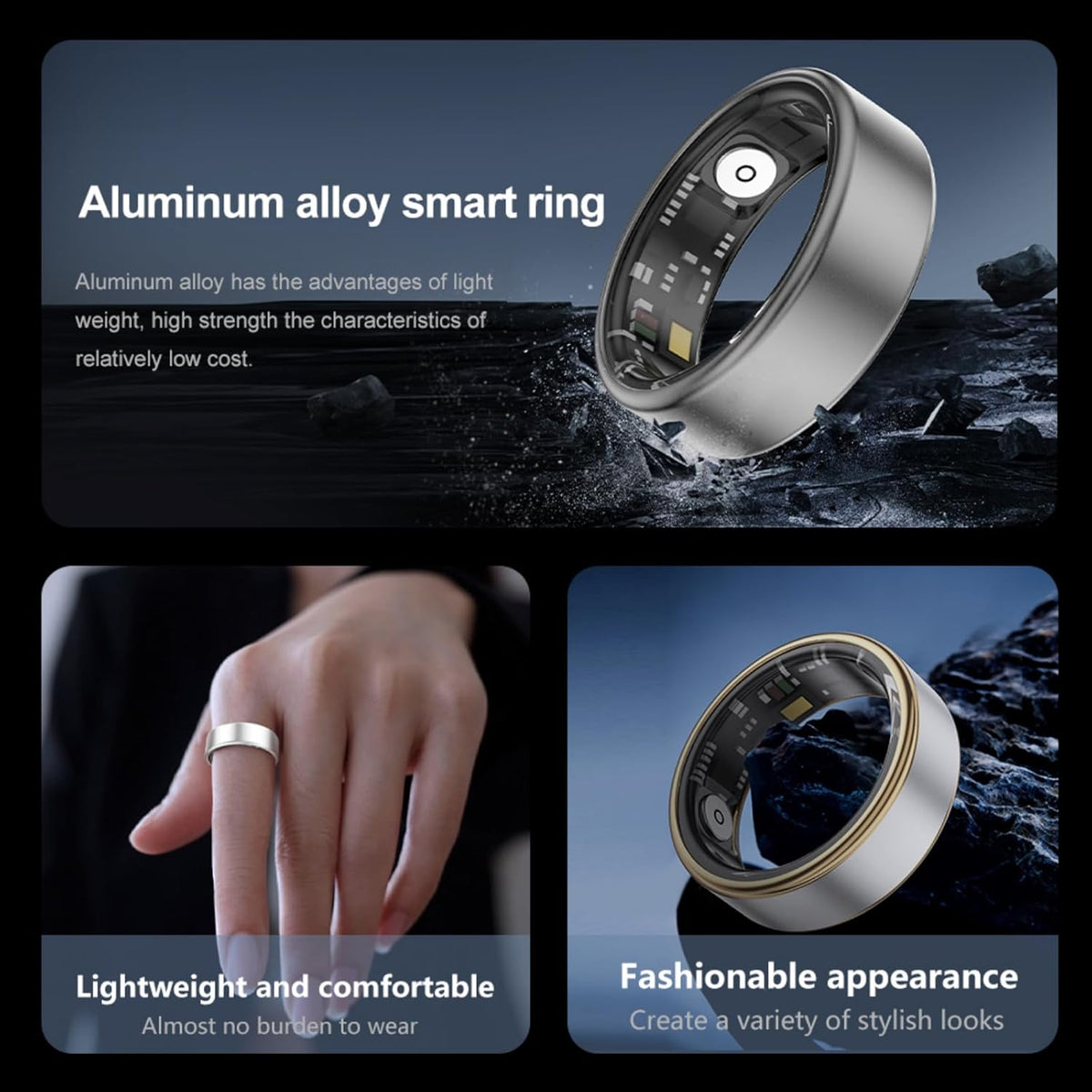 Smart Ring Health Fitness Tracker, Size First with Sizing Kit, Activity & Sleep Tracker/Stress/Heart Rate Monitor, Waterproof Smart Ring for Men/Women, No App Subscription (Platinum, 10)
