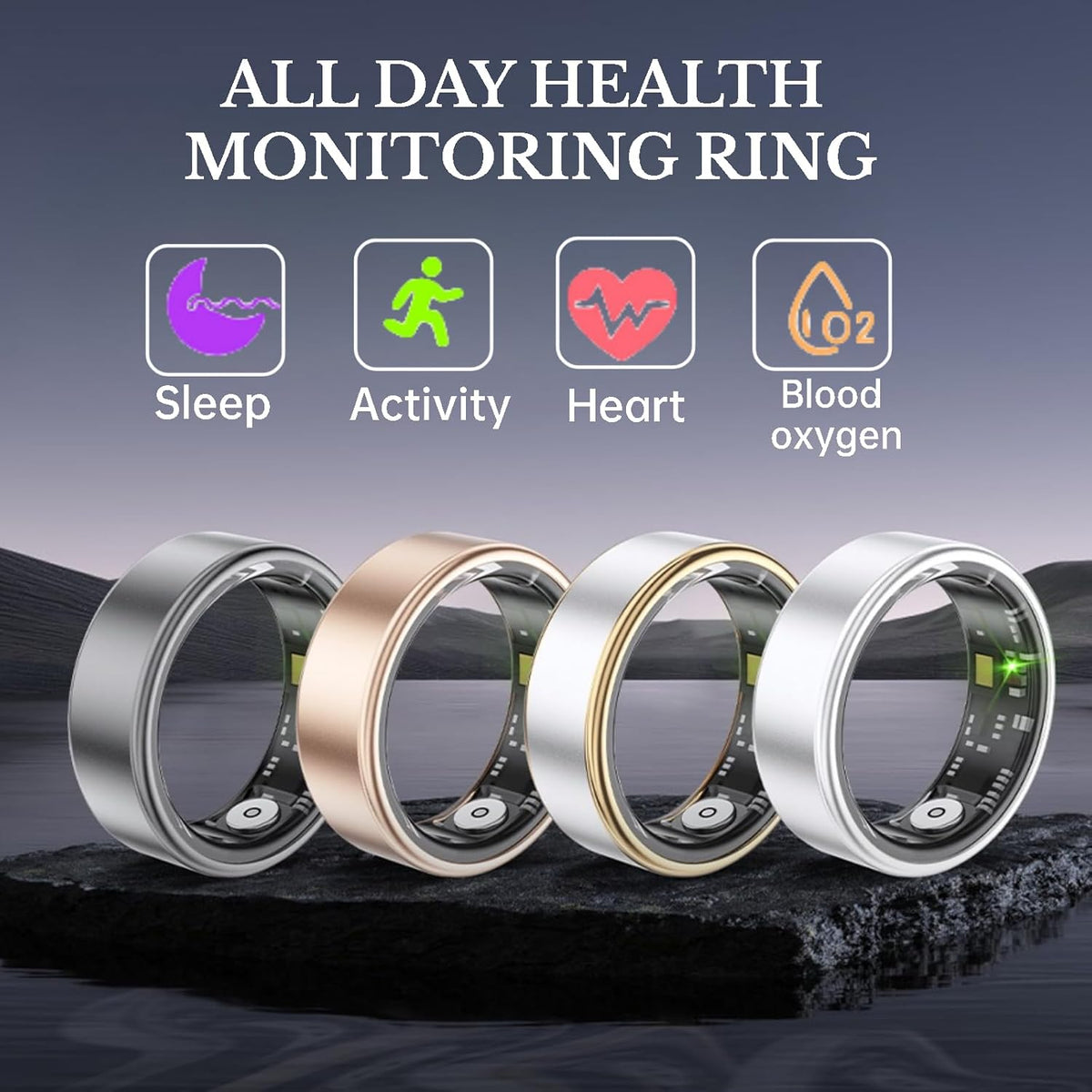 Smart Ring Health Fitness Tracker, Size First with Sizing Kit, Activity & Sleep Tracker/Stress/Heart Rate Monitor, Waterproof Smart Ring for Men/Women, No App Subscription (Platinum, 10)