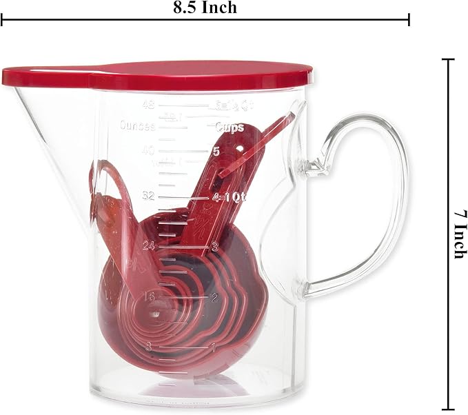 Measuring Cups and Measuring Spoons Set of 10 Pieces, Supreme Housewares Plastic Multi-Purpose Home Essentials Cooking, and Baking Tools BPA Free Dishwasher Safe for Liquid and Dry (Red)