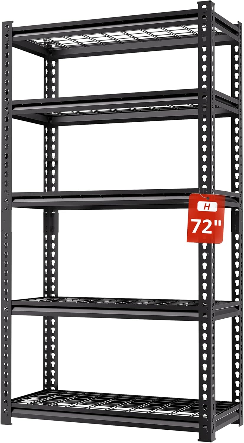 5 Tire Storage Shelving Heavy Duty Garage Shelves 2000LBS Load Bearing, Full Metal Shelving Units, Durable Construction, Adjustable Shelves, Easy Assembly, 36''W x 16''D x 72''H